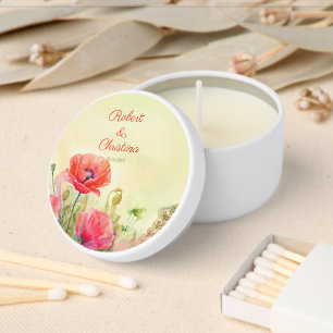 Boho Spring Watercolor Poppy Flowers Wedding Mini Candle Favors