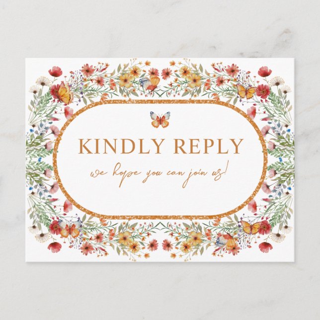 Boho Spring Watercolor Wildflowers Wedding RSVP Postcard (Front)
