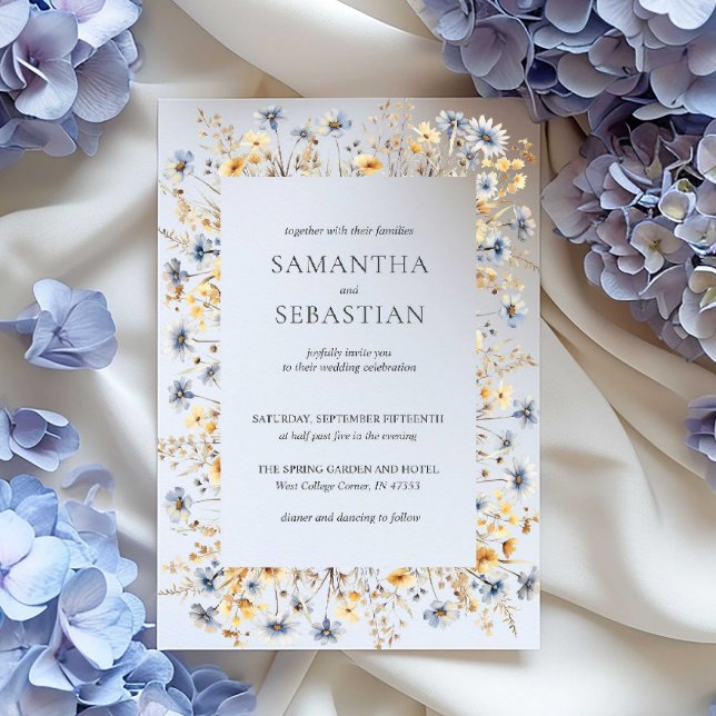 Boho Spring Wildflower | Botanical Wedding  Invitation (elegant wildflowers summer blue boho)