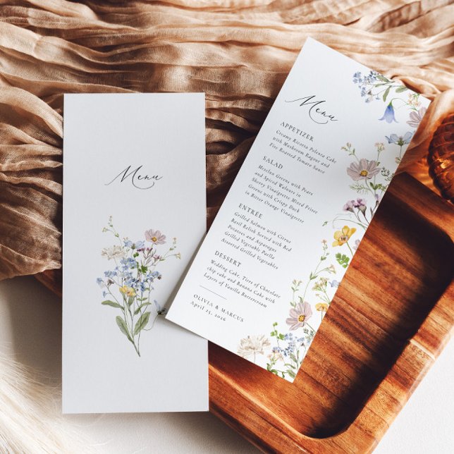 Boho Spring Wildflower Elegant Garden Wedding Menu (Back/Front)