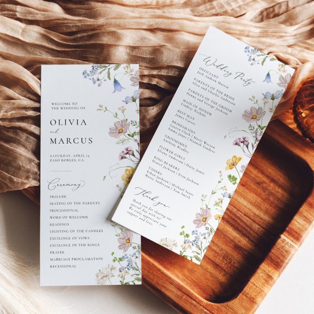 Boho Spring Wildflower Elegant Wedding Program (Front/Back)