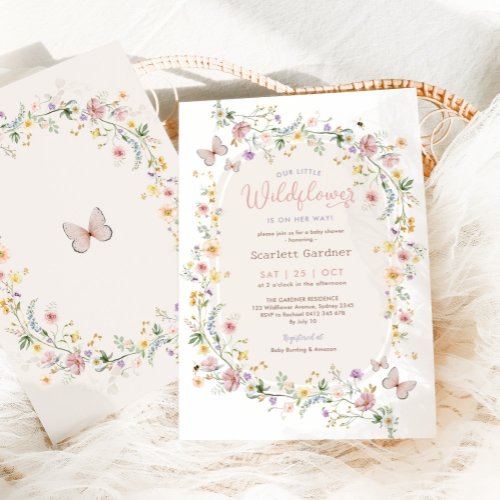 Boho Spring Wildflower Garden Girl Baby Shower Invitation