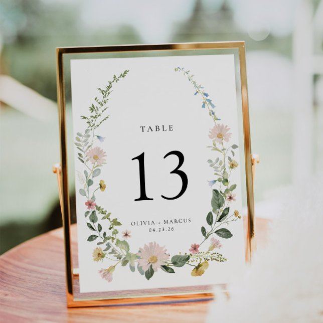 Boho Spring Wildflower Garden Wedding Table Number (Wedding Table Number)