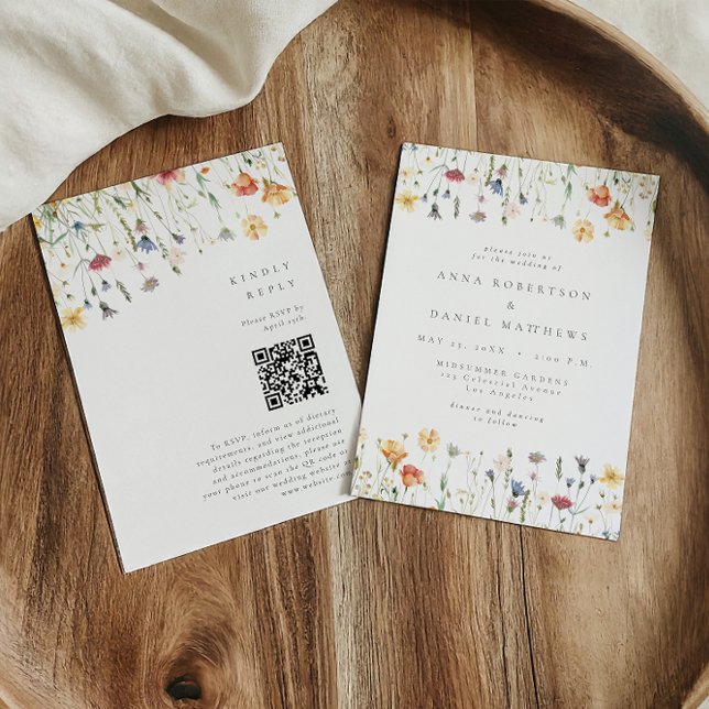 Boho Spring Wildflower QR Code Wedding Invitation (Creator Uploaded)