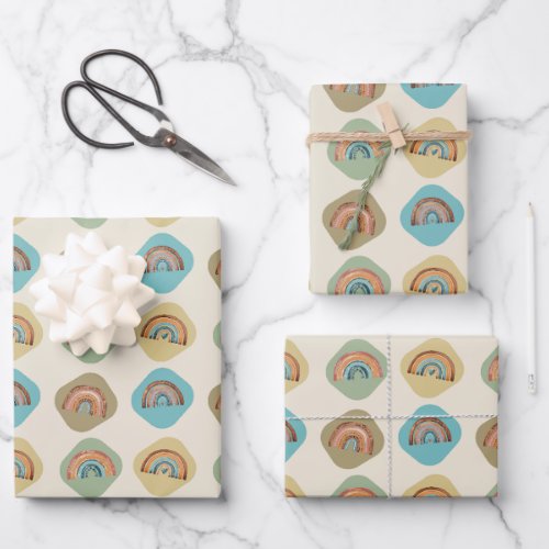 BOHO Squares and Rainbows Wrapping Paper Sheets