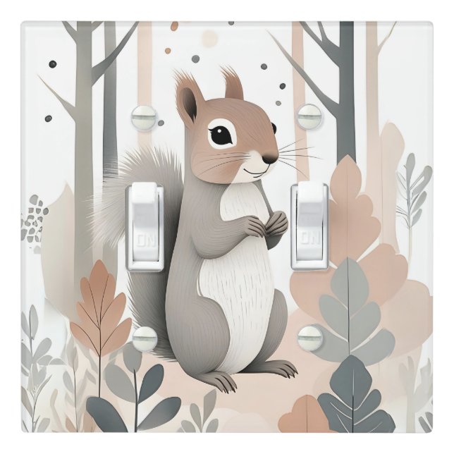 Boho Squirrel Forest Nursery Kid Room Light Switch (In Situ)