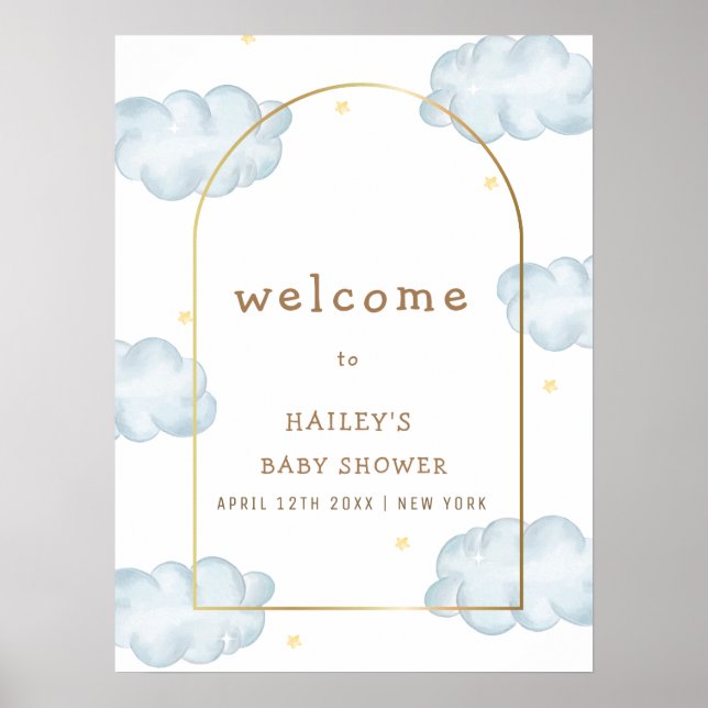 Boho Star Cloud Arch Boy Baby Shower Welcome  Poster (Front)