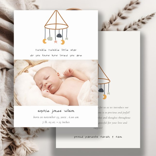 Boho Star Moon Cloud Baby Photo Birth Announcement (Creator Uploaded)