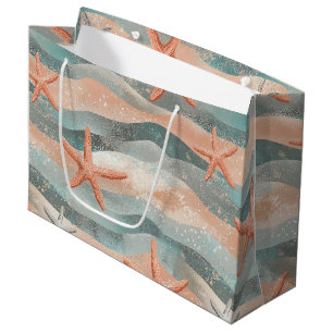 Boho Starfish Terracotta Teal Organic Beach Large Gift Bag