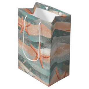 Boho Starfish Terracotta Teal Organic Beach Medium Gift Bag