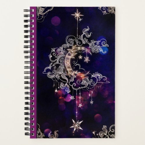 Boho Stars  Moon Purple Add Name Back Cover Notebook