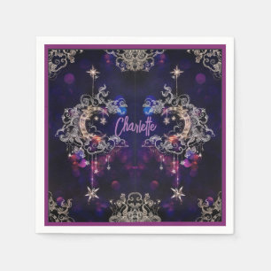 Boho Stars & Moon Purple Add Name Birthday Napkins