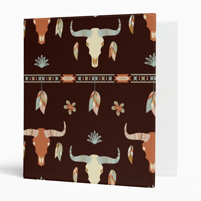 Boho Steer  Pattern 3 Ring Binder (Front/Inside)