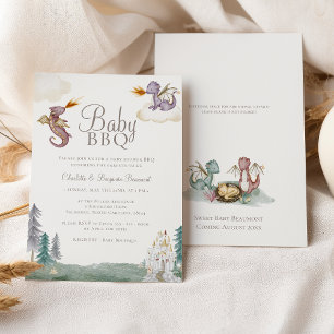 Boho Storybook Dragon Baby BBQ Baby Shower Invitation