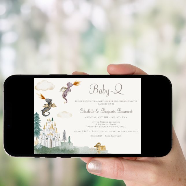 Boho Storybook Dragon Baby-Q BBQ Baby Shower Invitation (Front Digital)