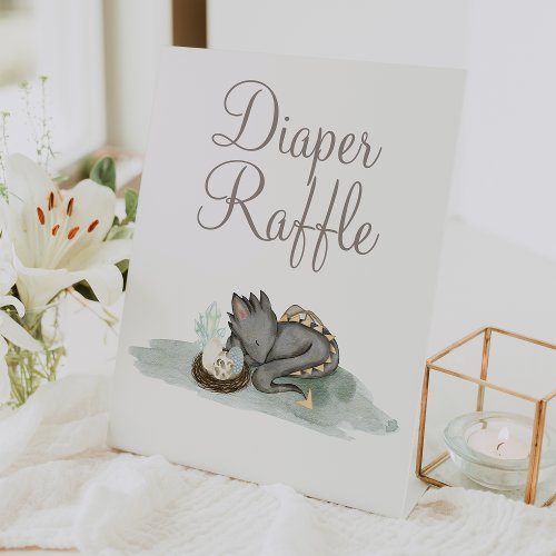 Boho Storybook Dragon Baby Shower Diaper Raffle Pedestal Sign