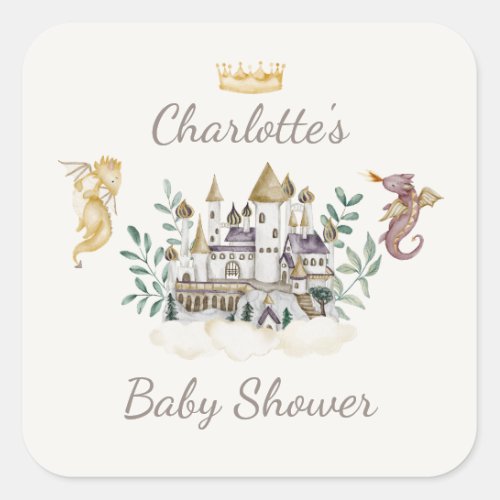 Boho Storybook Dragon Baby Shower Favor Square Sticker
