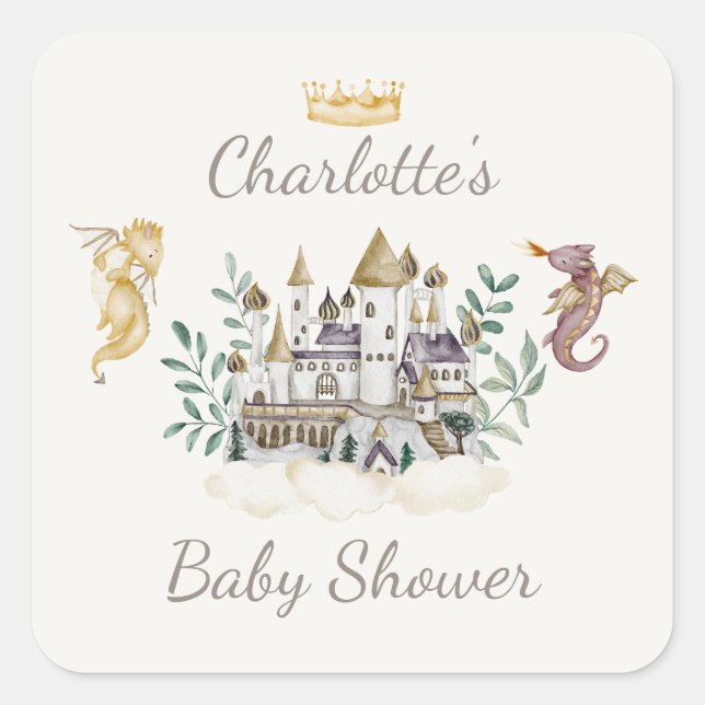 Boho Storybook Dragon Baby Shower Favor Square Sticker (Front)