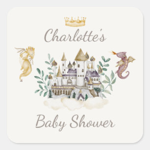 Boho Storybook Dragon Baby Shower Favor Square Sticker