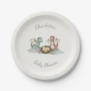 Boho Storybook Dragon Baby Shower Paper Plates