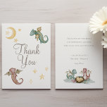 Boho Storybook Dragon Baby Shower Thank You Card<br><div class="desc">Introducing our Boho Storybook Dragon Baby Shower Thank You Card design, capturing a whimsical world where dragons dance amidst ancient castles and lush fairytale forests. Our enchanting baby shower collection combines vintage charm with modern sophistication, featuring playful watercolor designs on a light neutral cream backdrop. With a soft and muted...</div>