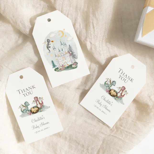 Boho Storybook Dragon Baby Shower Thank You Gift Tags | Zazzle