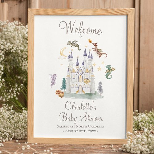 Boho Storybook Dragon Baby Shower Welcome Poster