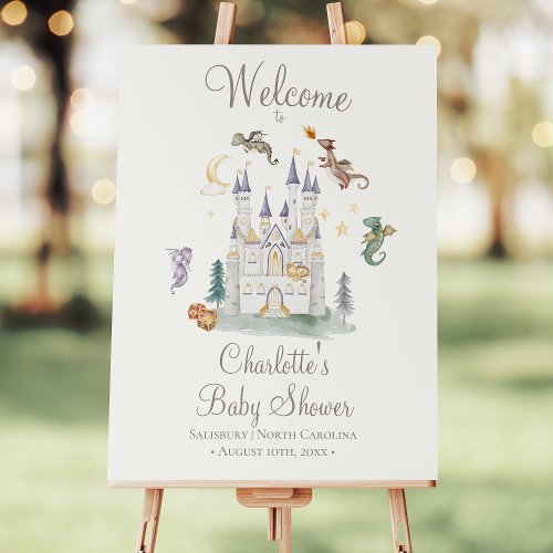 Boho Storybook Dragon Baby Shower Welcome Sign