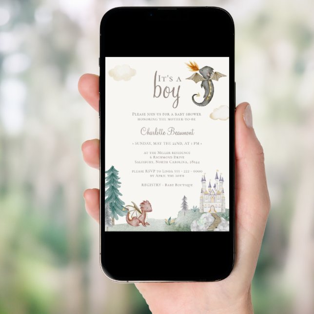 Boho Storybook Dragon It's A Boy Baby Shower Invitation (Front Digital)