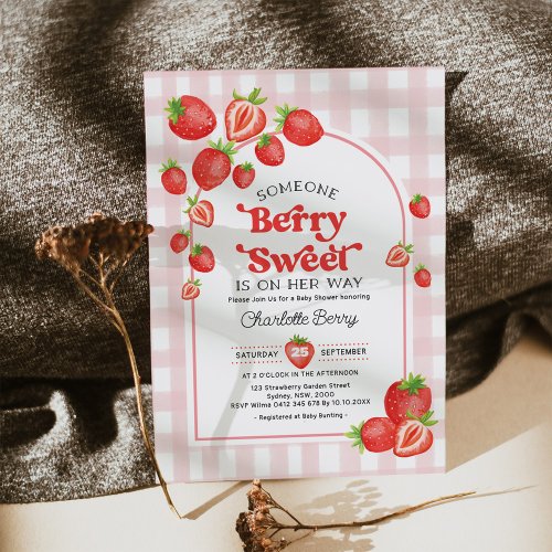 Boho Strawberry Baby Shower Berry Sweet Baby Girl Invitation