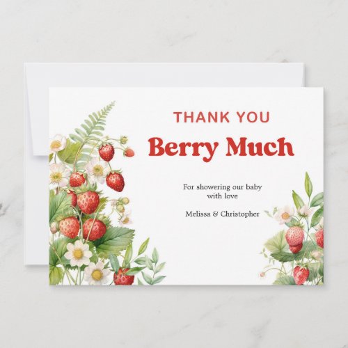 Boho Strawberry Baby Shower Berry Sweet  Thank You Card