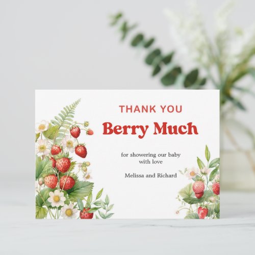 Boho Strawberry Baby Shower Berry Sweet Thank You  Enclosure Card