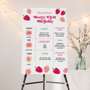 Boho Strawberry Berry First Birthday Milestone Foam Board