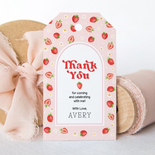 Boho Strawberry Berry First Birthday Thank You Gift Tags