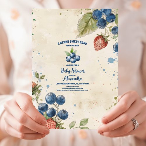 Boho Strawberry Berry Sweet Baby Shower Invitation