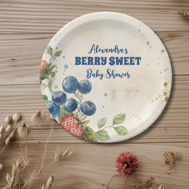 Boho Strawberry Berry Sweet Baby Shower Paper Plates (Creator Uploaded)