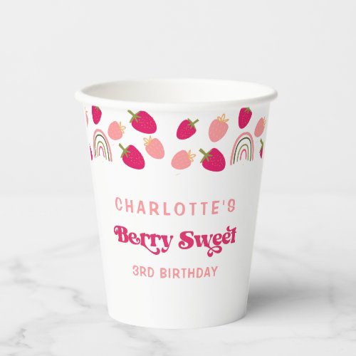 Boho Strawberry Berry Sweet Birthday  Paper Cups