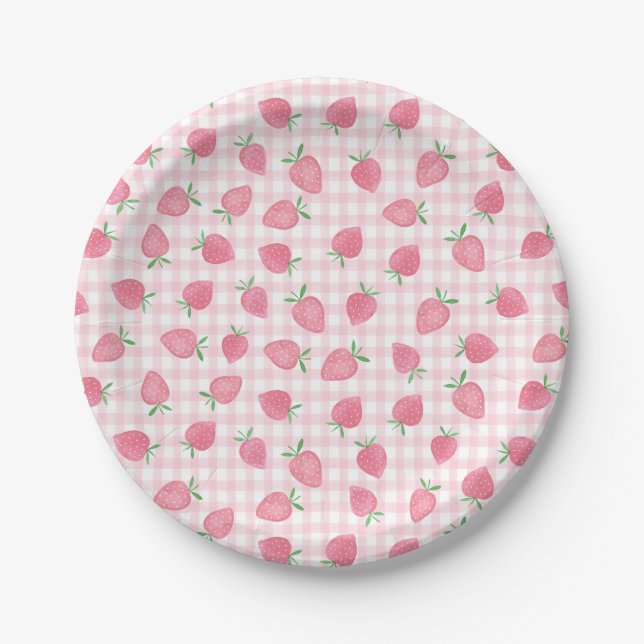 Boho Strawberry Berry Sweet Birthday Paper Plates (Front)