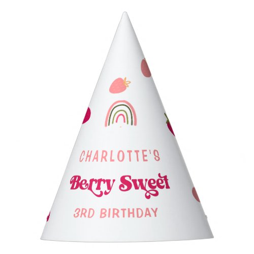 Boho Strawberry Berry Sweet Birthday  Party Hat