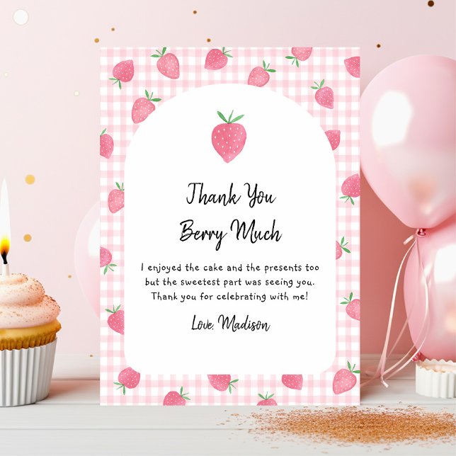 Boho Strawberry Berry Sweet Birthday Thank You Card (Creator Uploaded)