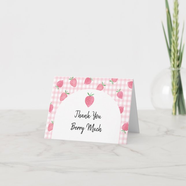 Boho Strawberry Berry Sweet Birthday Thank You Card (Front)