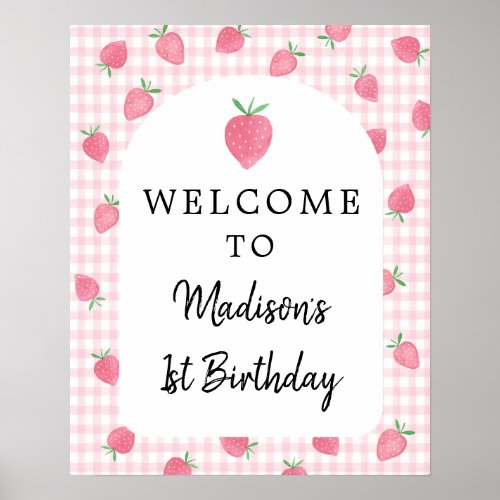 Boho Strawberry Berry Sweet Birthday Welcome Poster