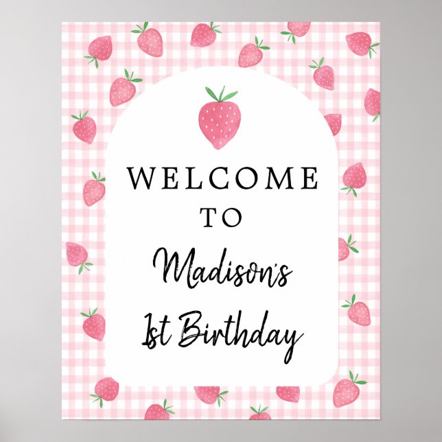 Boho Strawberry Berry Sweet Birthday Welcome Poster (Front)
