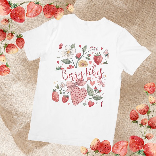 Boho Strawberry Vibes Coquette Floral Girly Pink  T-Shirt (Creator Uploaded)