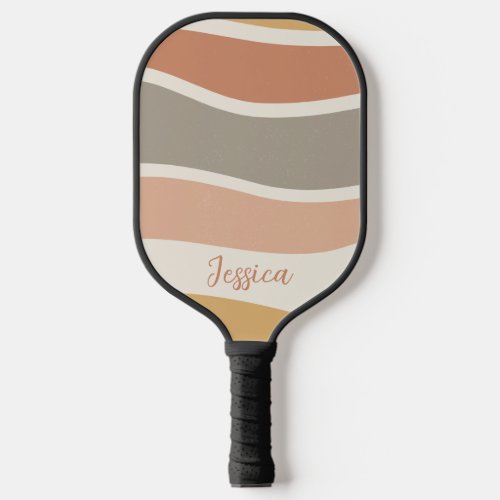 Boho Strip Pattern Custom Name Pickleball Paddle