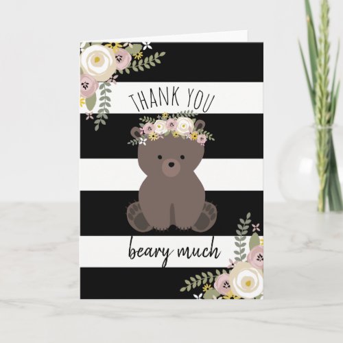 Boho Stripe Floral Bear Baby Shower Thank You