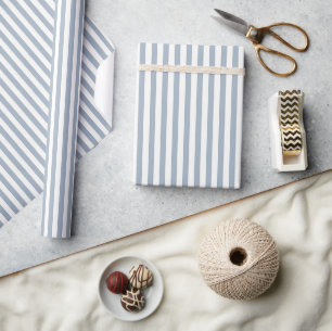 Boho Stripe Striped Coastal Minimalist Blue White Wrapping Paper
