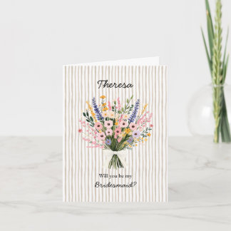 Boho Stripe + Wedding Bouquet Bridesmaid Card