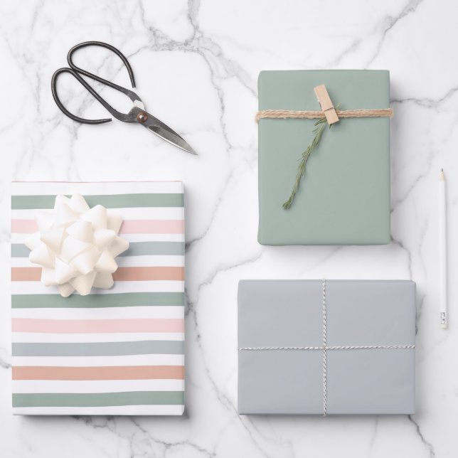 Boho Striped Birthday Boy Baby Shower Blue Green Wrapping Paper Sheets (Front)