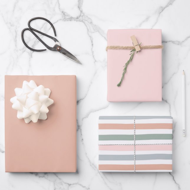 Boho Striped Birthday Girl Baby Shower Pink Orange Wrapping Paper Sheets (Front)